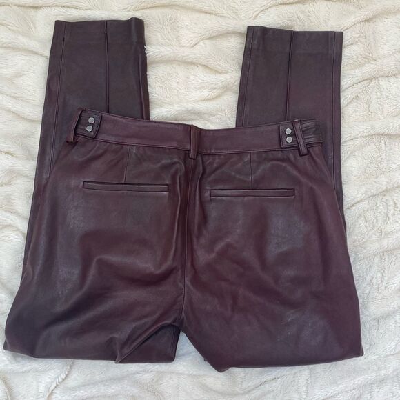 NWOT Vince 100% Lamb Leather Pintuck Cropped Trousers Pants Shiraz Wine - Picture 4 of 9